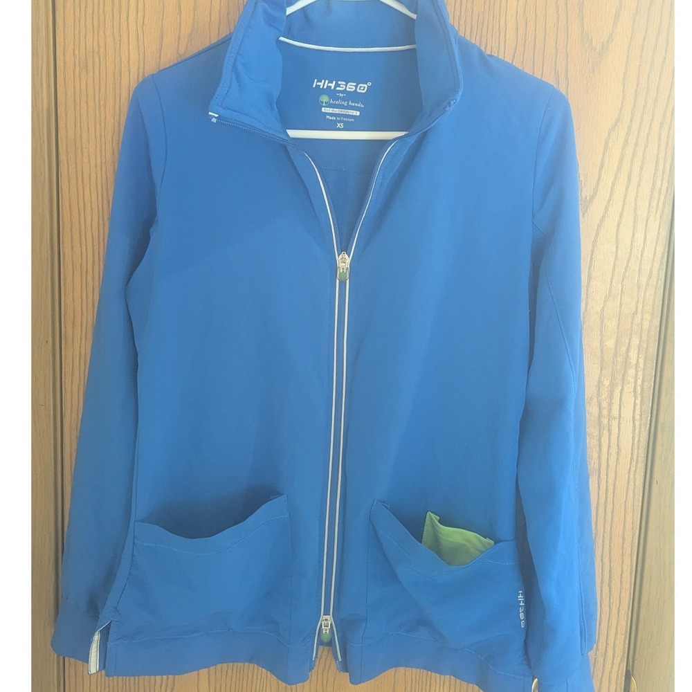 Healing Hands HH360 Blue Scrub Jacket Top Zip Front Medical Layers Pockets XS